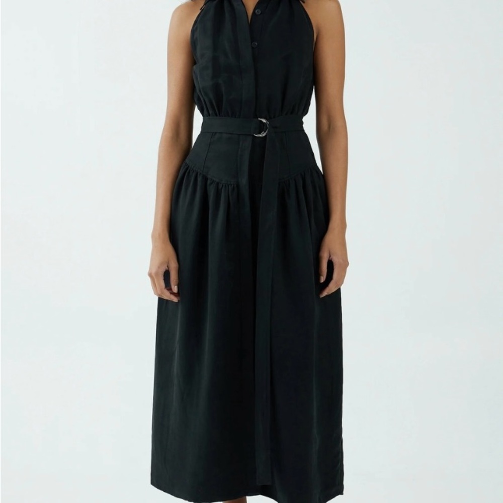 Black Sleeveless Halter Midi Dress